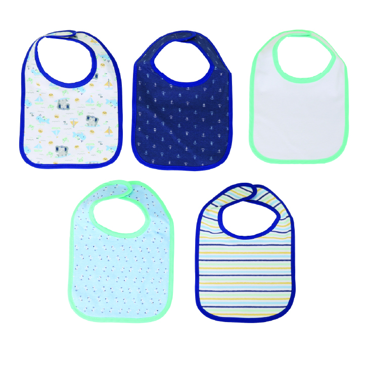 Nurtur - Baby Milk Feeding Bibs - Terry Cotton - Pack of 5 - Blue/Multicolor