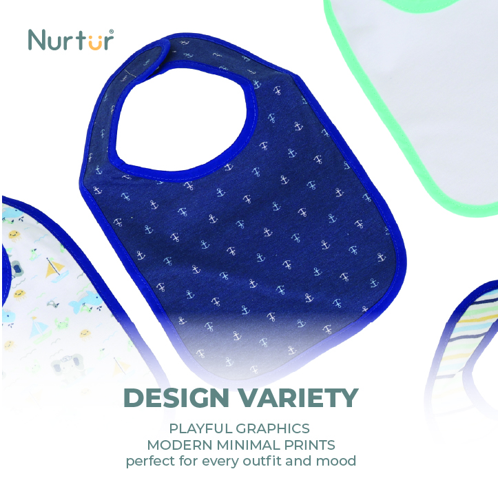 Nurtur - Baby Milk Feeding Bibs - Terry Cotton - Pack of 5 - Blue/Multicolor