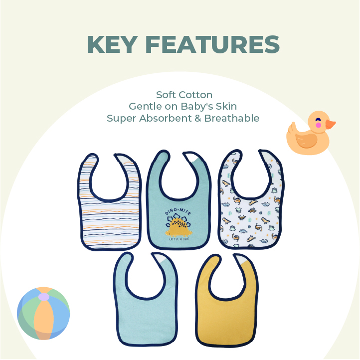 Nurtur - Baby Milk Feeding Printed Bibs - Terry Cotton - 5 Pcs - Multicolor