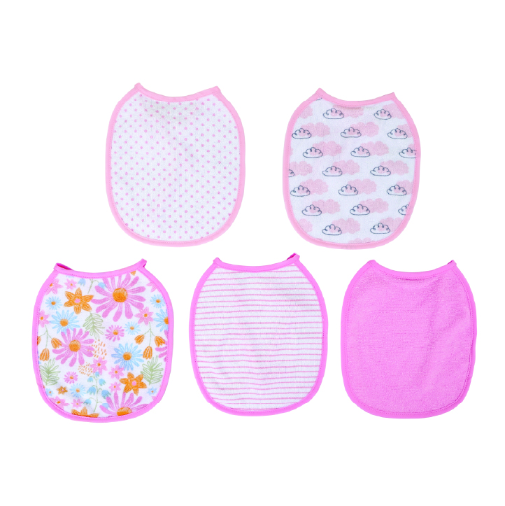 Nurtur - Baby Printed Cotton Bibs - Pack of 5 - Pink/White