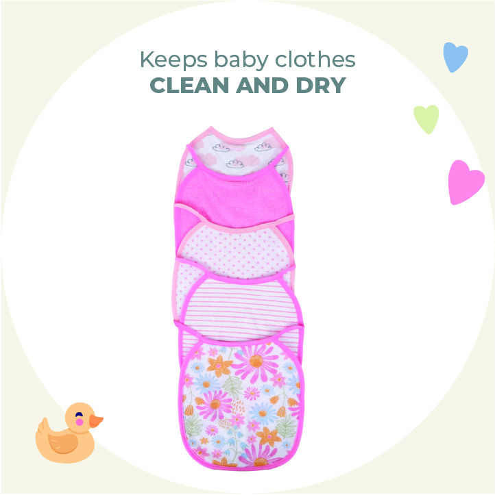 Nurtur - Baby Printed Cotton Bibs - Pack of 5 - Pink/White