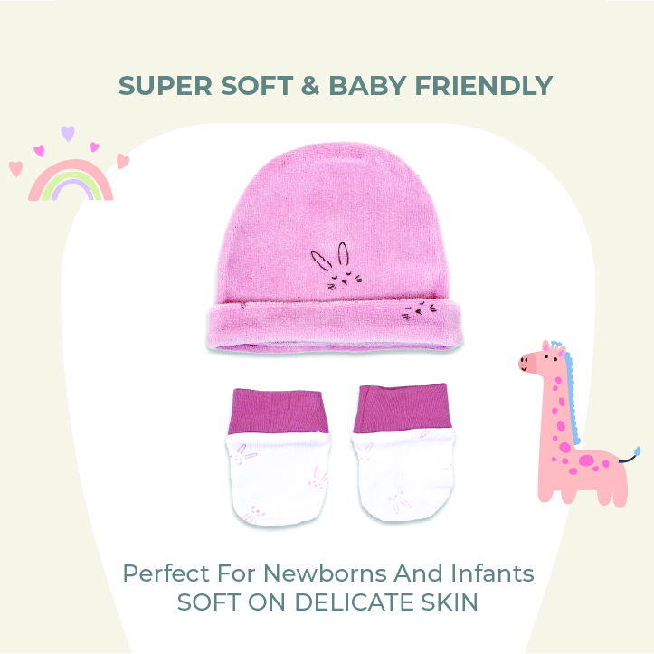 Nurtur Cozi 4pc-Set Sleepsuit, Short Sleeve Bodysuit, Hat & Mittens - Pink