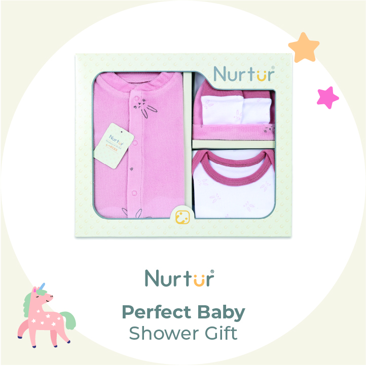 Nurtur Cozi 4pc-Set Sleepsuit, Short Sleeve Bodysuit, Hat & Mittens - Pink