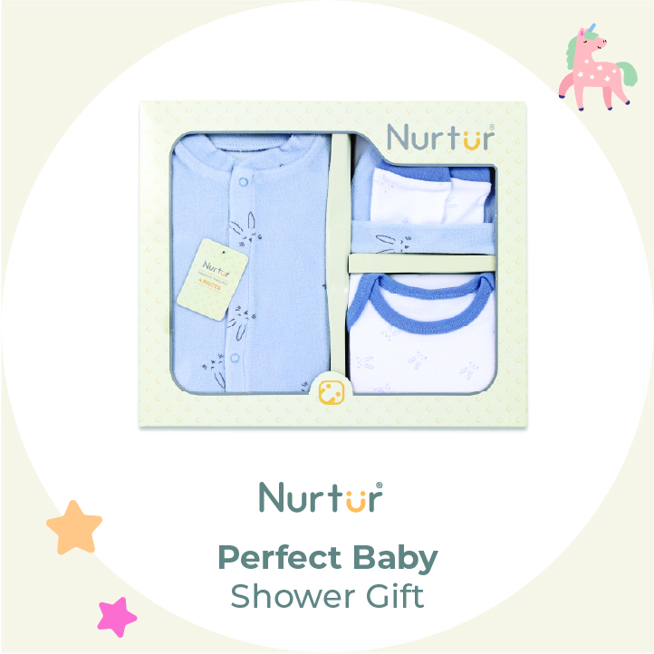 Nurtur Cozi 4pc-Set Sleepsuit, Short Sleeve Bodysuit, Hat & Mittens - Blue