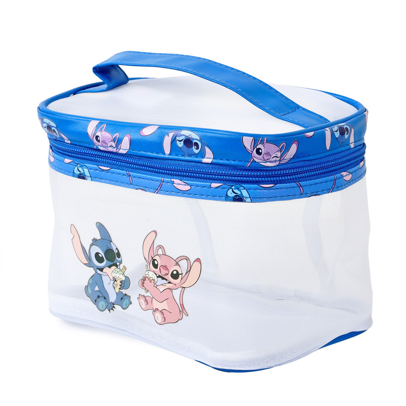 Disney Stitch Mesh Quadrate Barrel Makeup Bag - White