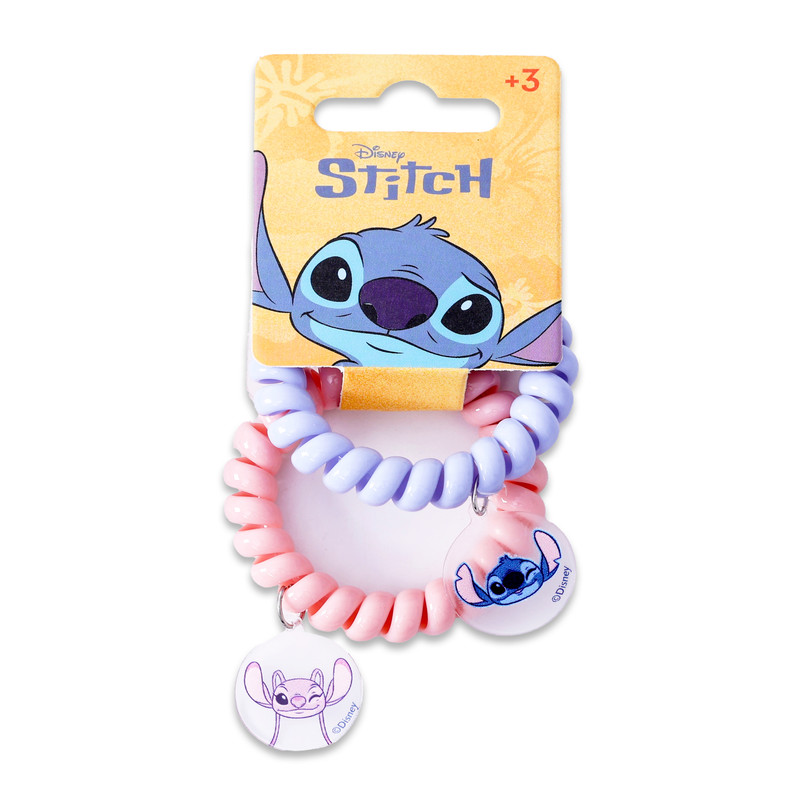 Disney Stitch Spiral Hair Ties with Round PVC Charms - Pack of 2