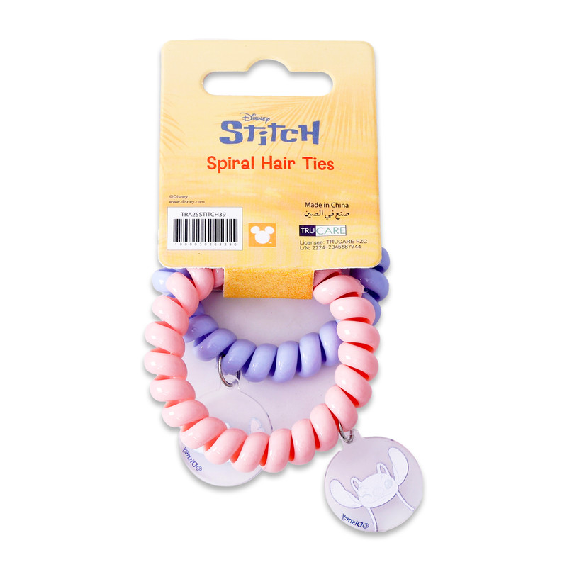 Disney Stitch Spiral Hair Ties with Round PVC Charms - Pack of 2