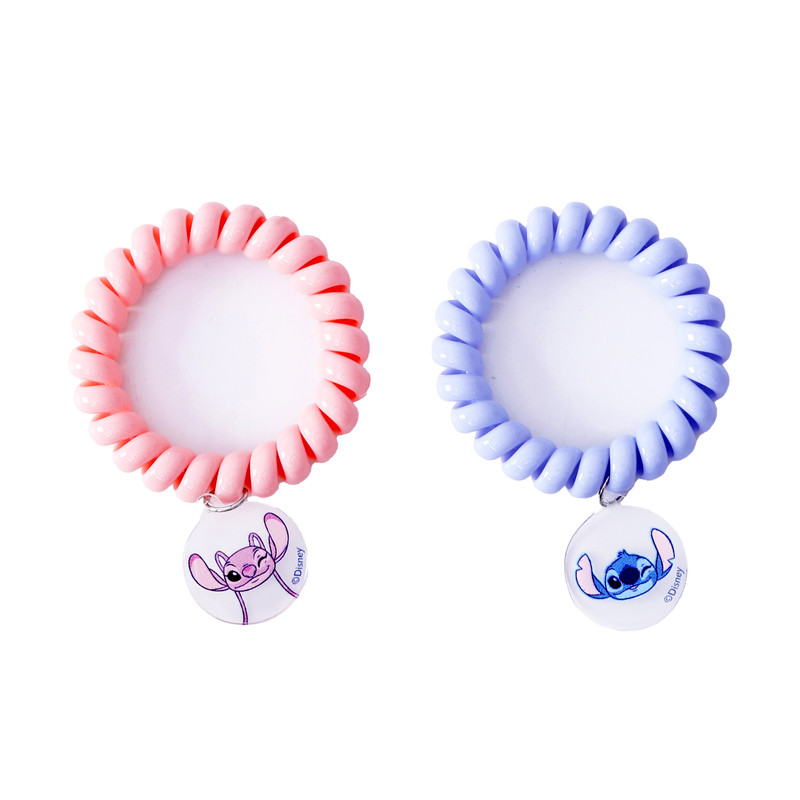 Disney Stitch Spiral Hair Ties with Round PVC Charms - Pack of 2