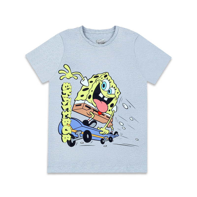 Nickelodeon Boy's Skate Bob Printed Short Sleeves T-Shirt - Light Grey