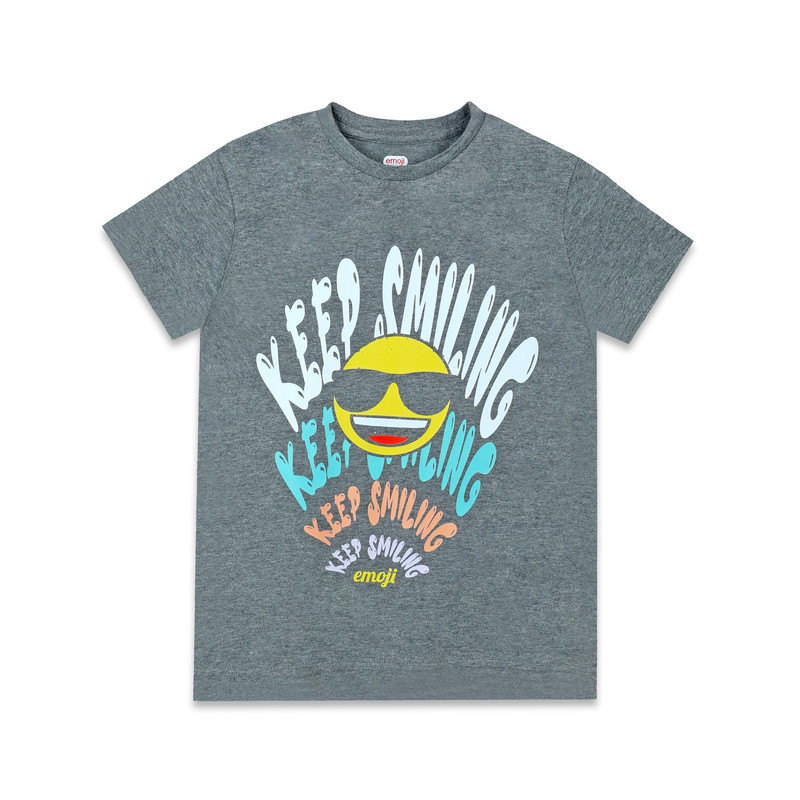 Emoji Boy's Keep Smiling Printed Short Sleeves T-Shirt - Dark Grey