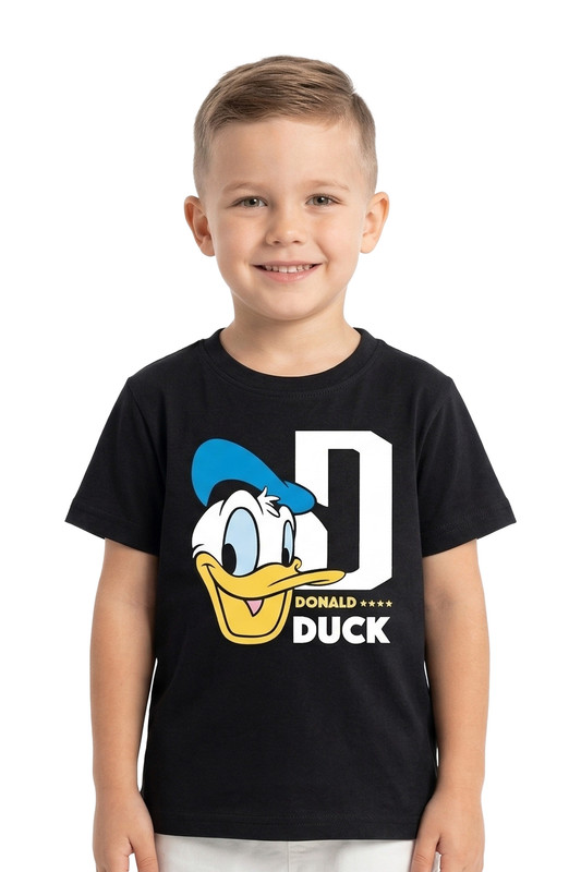 Disney Boy's Donald Duck Printed Short Sleeves T-Shirt - Black