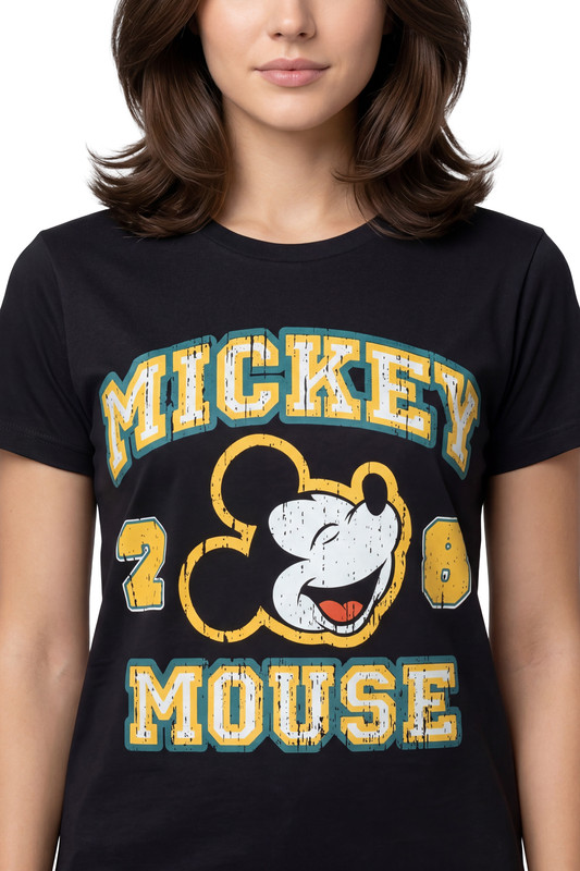 Disney - Women's Mickey Varsity Graphic Black T-Shirt - Black