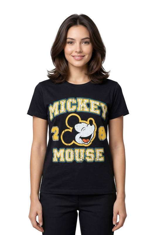 Disney - Women's Mickey Varsity Graphic Black T-Shirt - Black