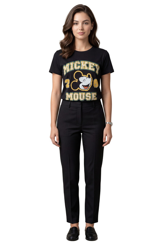 Disney - Women's Mickey Varsity Graphic Black T-Shirt - Black