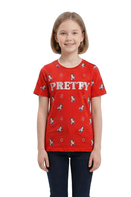 Disney Girl's Snow White Pretty Printed Oversized T-Shirt - Red