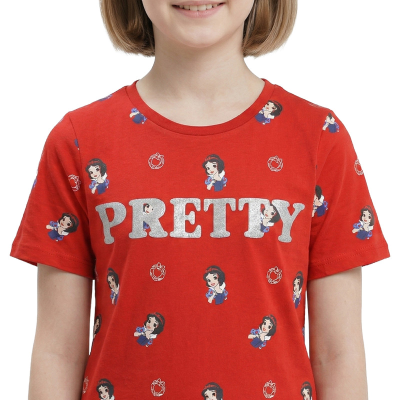 Disney Girl's Snow White Pretty Printed Oversized T-Shirt - Red