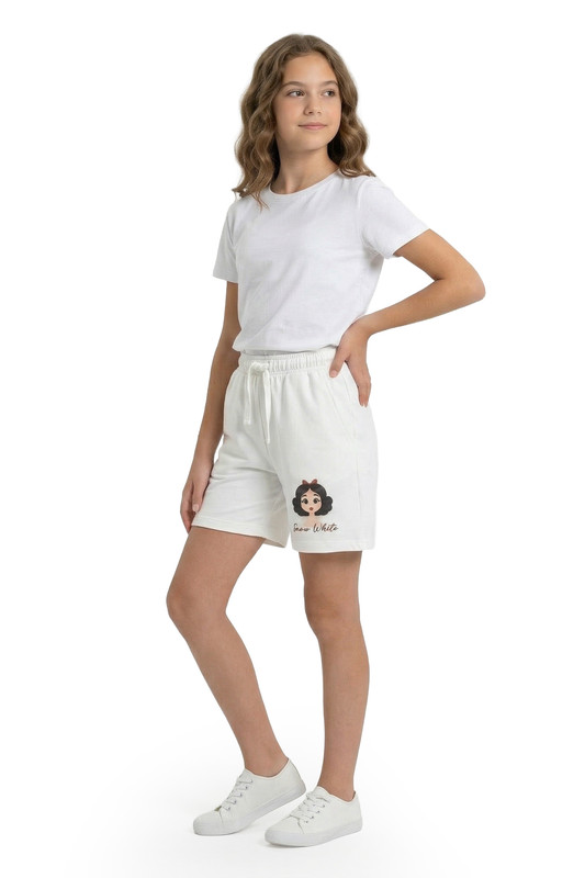 Disney Girl's Snow White Printed Cotton Shorts - White