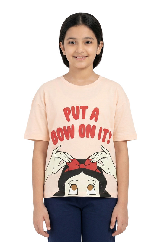 Disney Girl's Snow White Put a Bow on It Printed T-Shirt - Light Pink