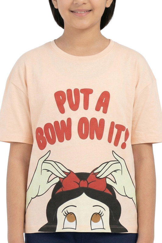 Disney Girl's Snow White Put a Bow on It Printed T-Shirt - Light Pink