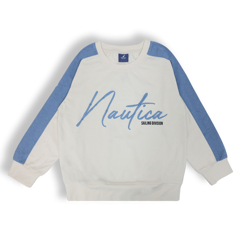 Nautica Boys Crew Neck Sweatshirt with Placement Print - White/Blue