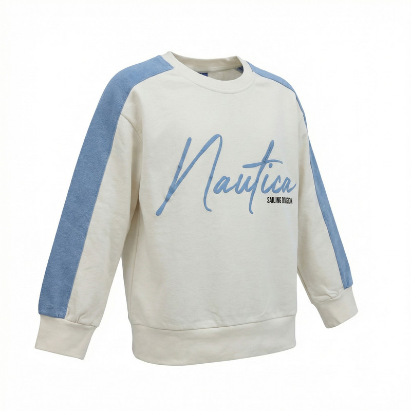 Nautica Boys Crew Neck Sweatshirt with Placement Print - White/Blue