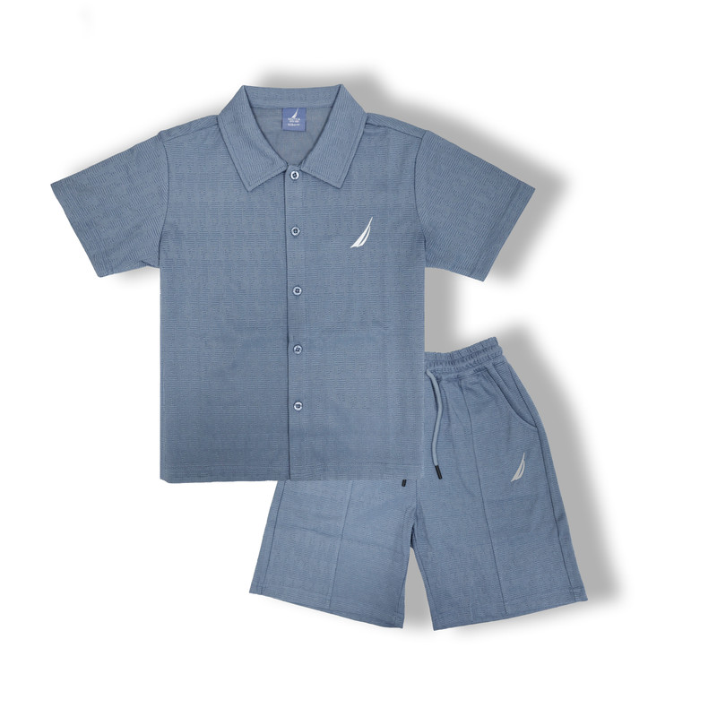 Nautica Boy's Short Sleeve Shirt with Shorts - Blue - 2 Pcs