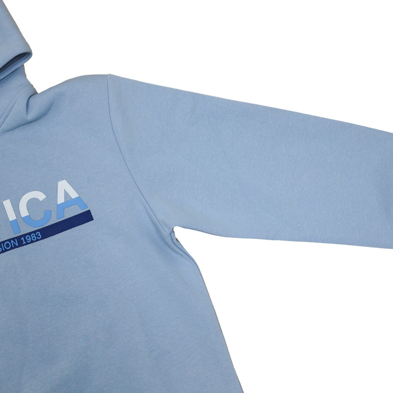 Nautica Boy's Hoodie with HD Print on Chest - Light Blue