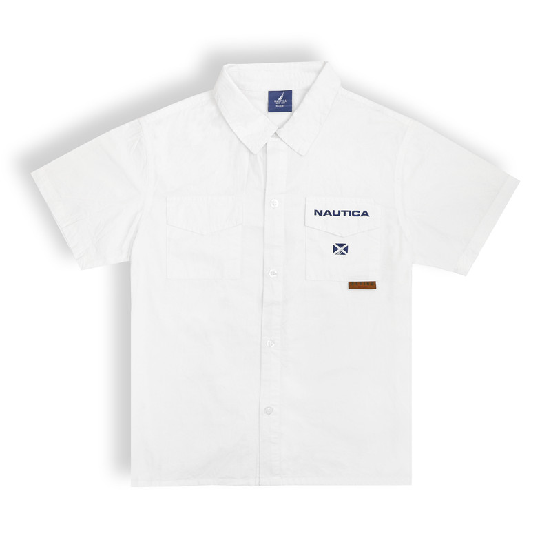 Nautica Boy's Shirt with 2 Pockets and Placement Logo - White