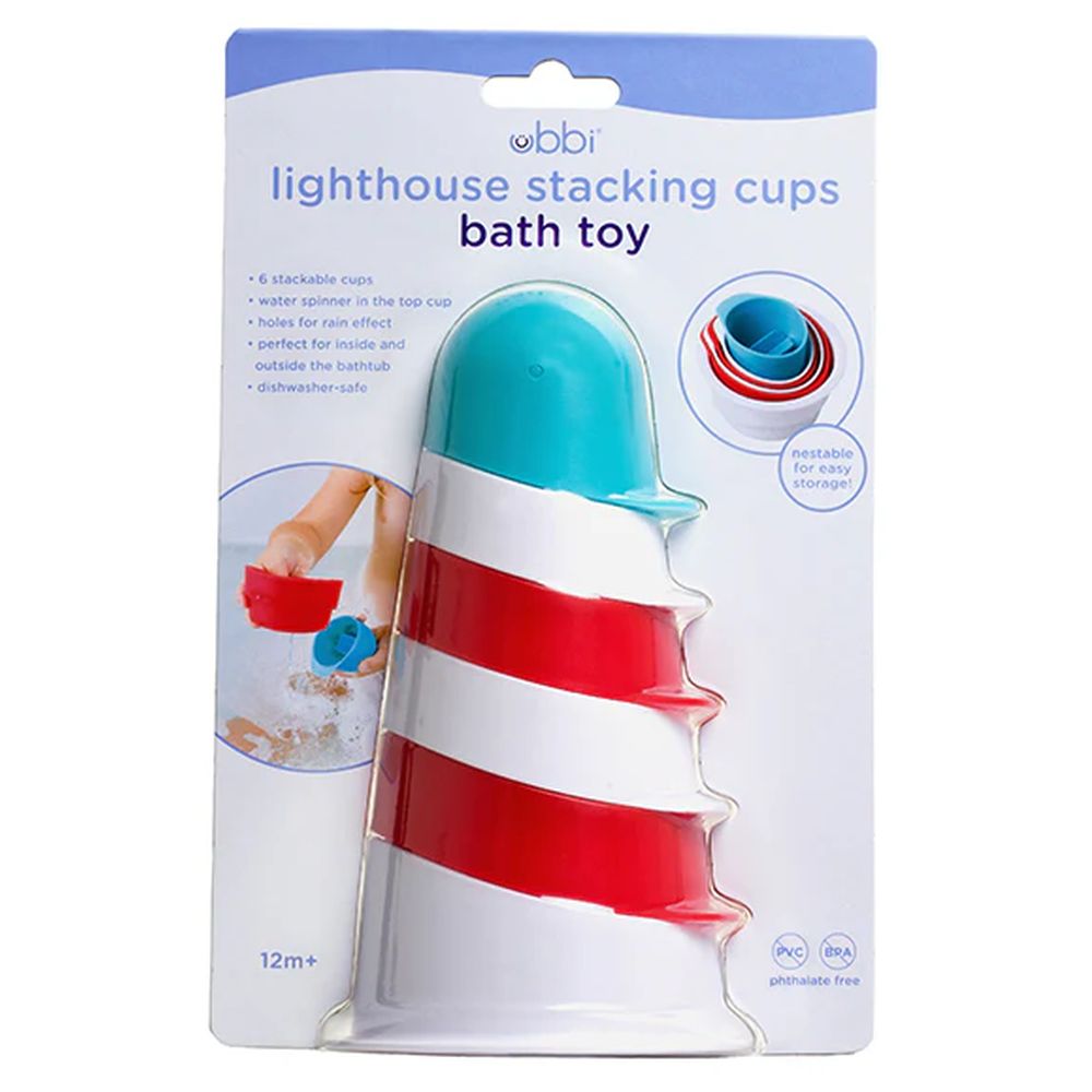 Ubbi Lighthouse Stacking Cups - Red/White/Blue - 6 Pcs