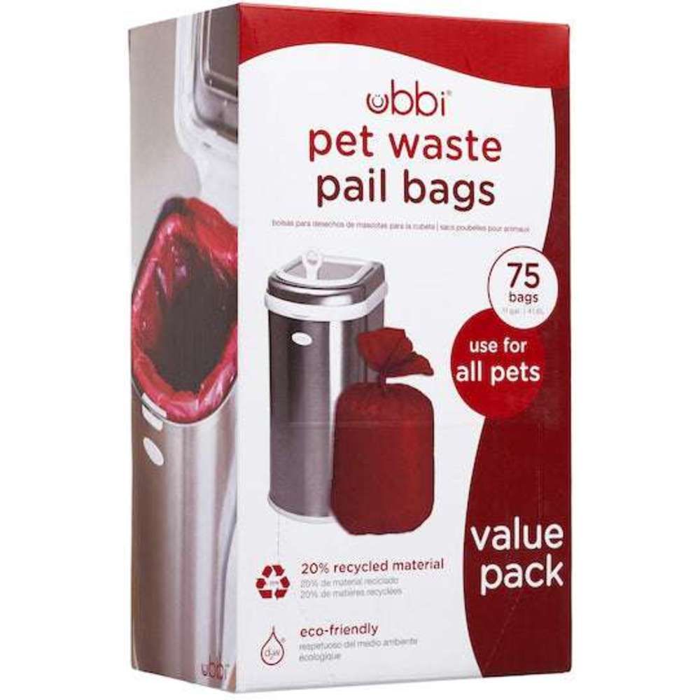 Ubbi Pet Waste Pail Bags - Red - 75 Bags