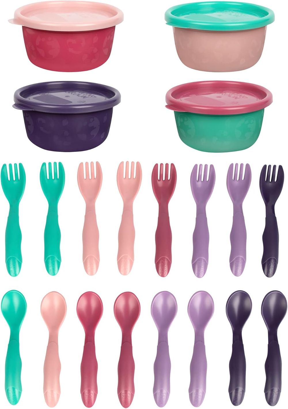 The First Years Green Grown Reusable Bowls With Spoon & Fork Set - 24 Pcs