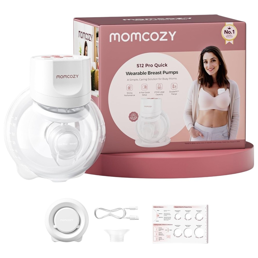 مضخة الثدي الفردية Momcozy - S12 Pro Quick Hands-free Wearable - أبيض