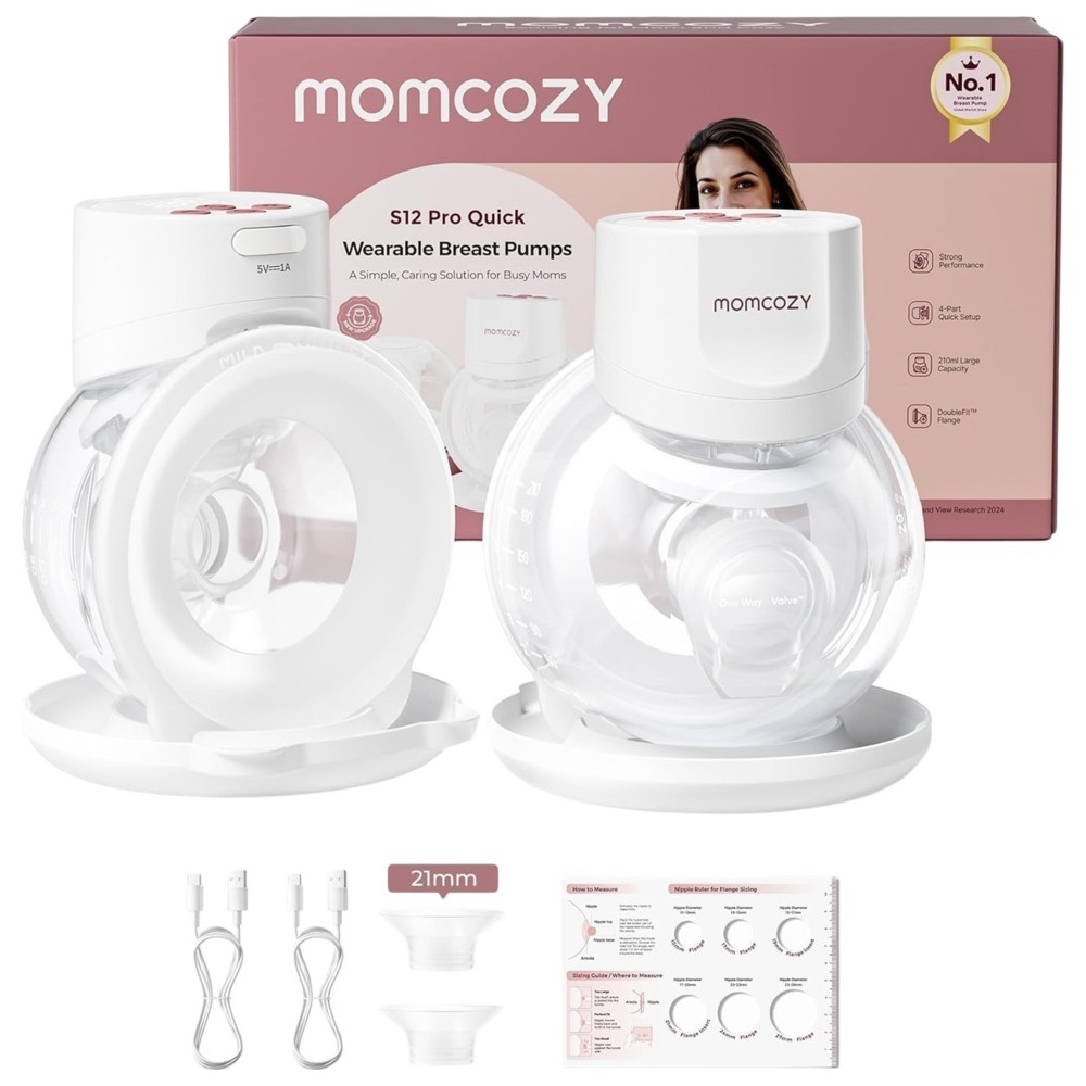 مضخة الثدي المزدوجة Momcozy - S12 Pro Quick Hands-free Wearable Double Tits Pump - أبيض