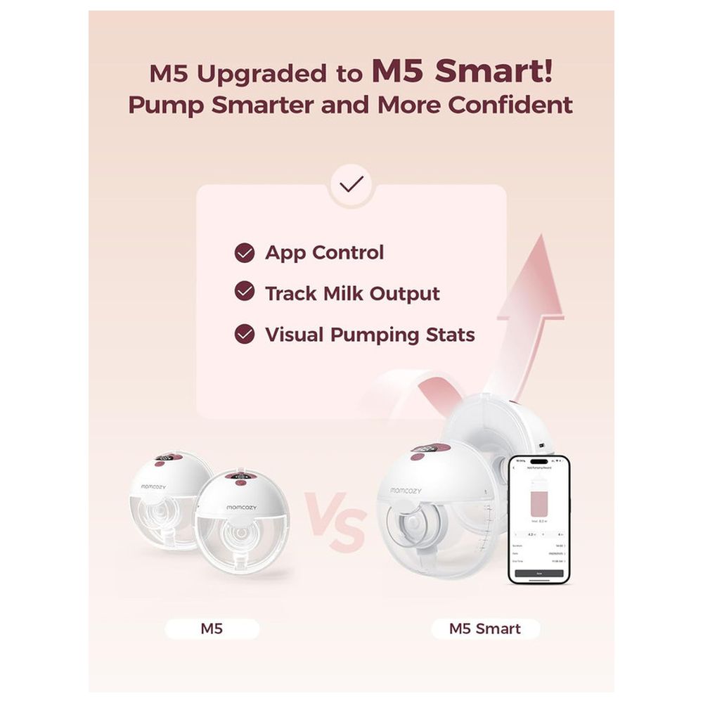 Momcozy - M5 Smart Hands-Free Wireless Electric Pump Double Wearable Breast Pump - Cozy Red