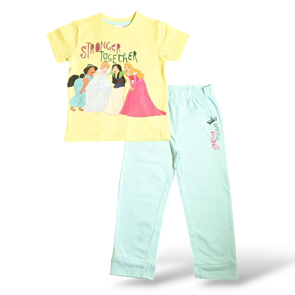 Princess Girl's Short Sleeves Pyjama T-Shirt & Pants Yellow/Blue - 2 Pcs