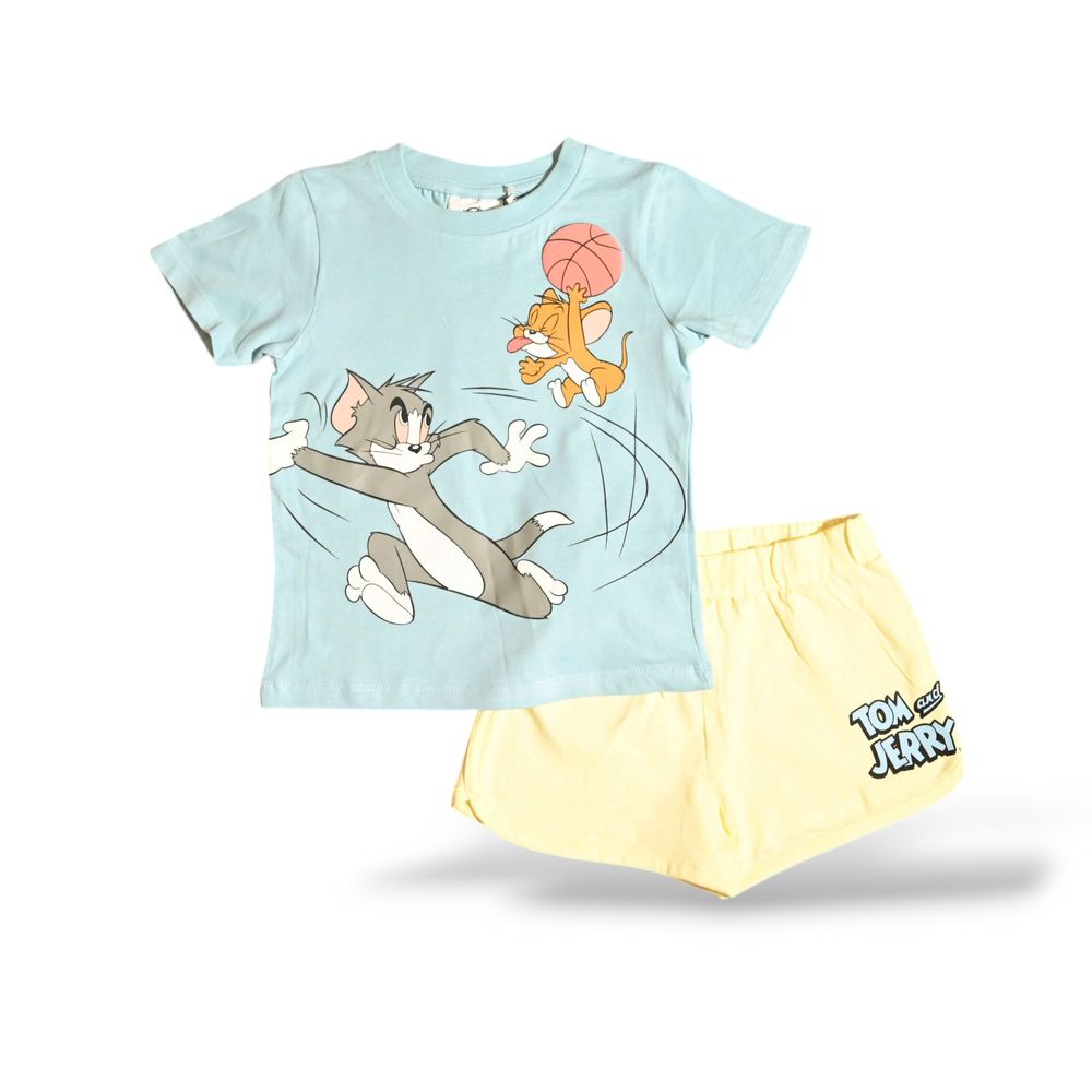 Tom & Jerry Girl's Shorts Set - Blue/Yellow
