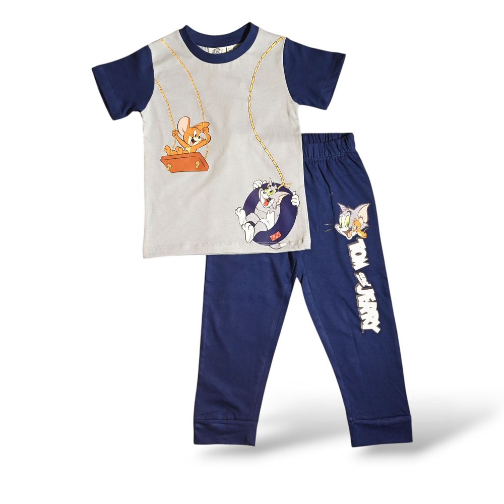 Tom & Jerry Boy's Short Sleeve Pajama Set - Grey/Blue
