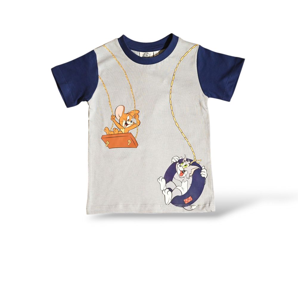 Tom & Jerry Boy's Short Sleeve Pajama Set - Grey/Blue