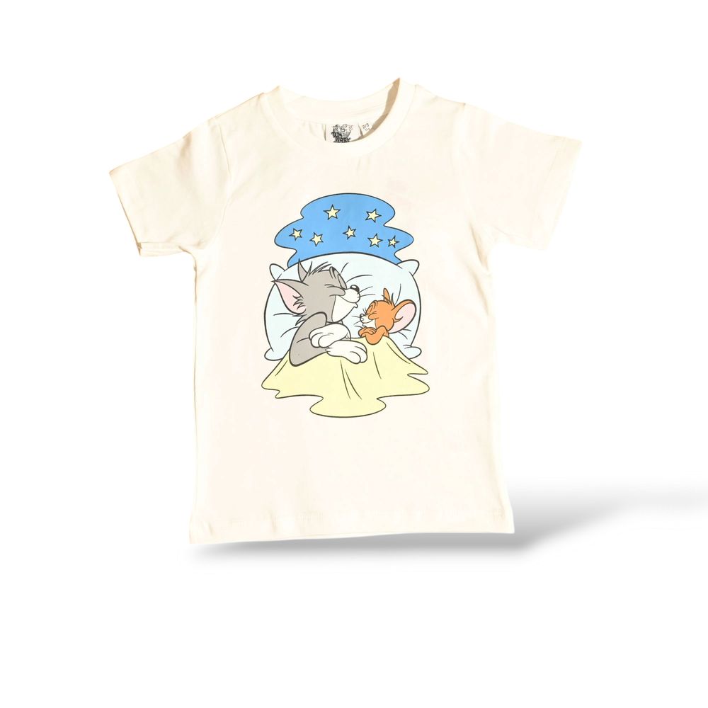Tom & Jerry Kid's Printed T-Shirt & Shorts White/Yellow - 2 Pcs