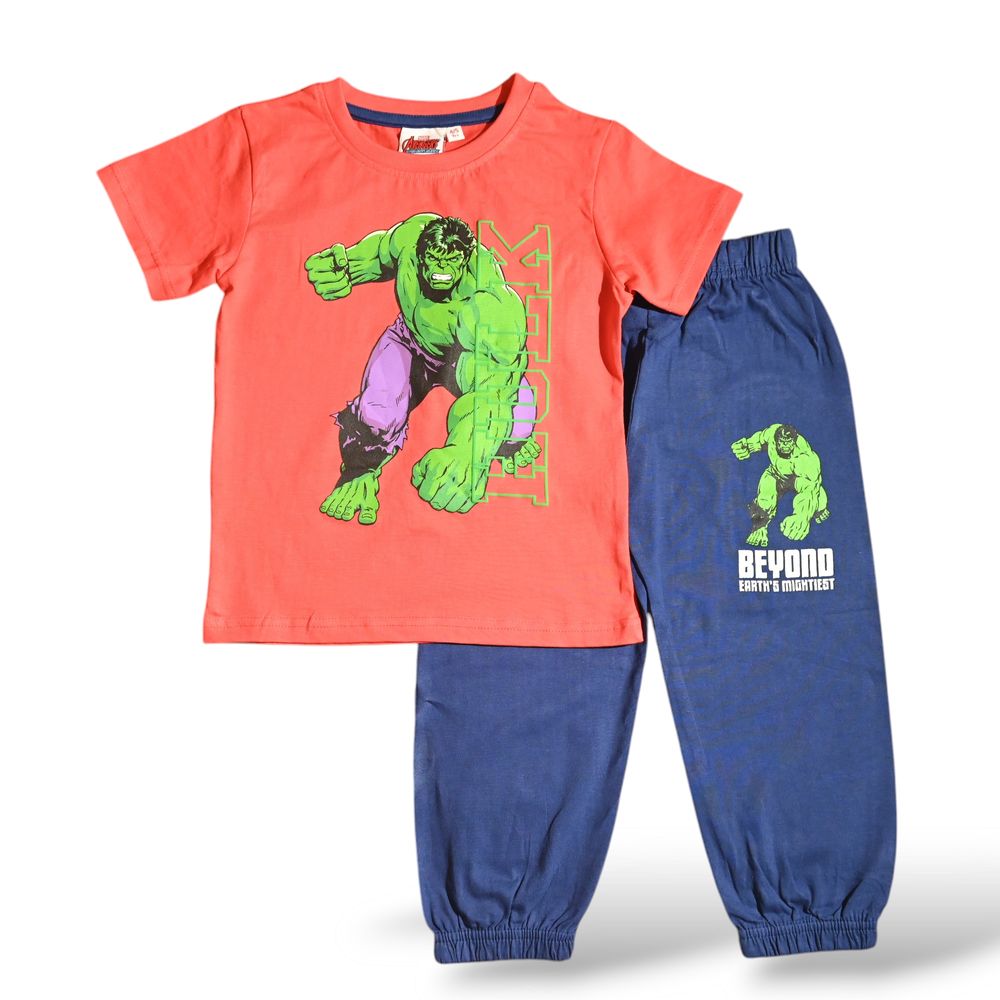 Avengers Boy's Hulk Printed Pyjama T-Shirt & Pants Red/Blue - 2 Pcs