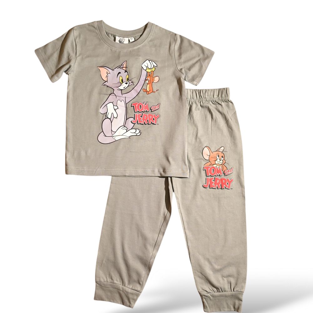 Tom & Jerry Kids Cotton T-Shirt & Joggers Set - Grey