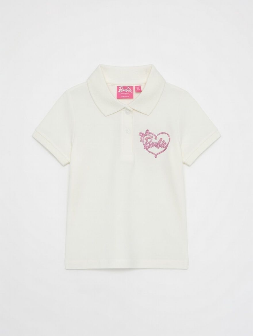 Barbie Girl's Collar Neck Cotton T-Shirt - Cream