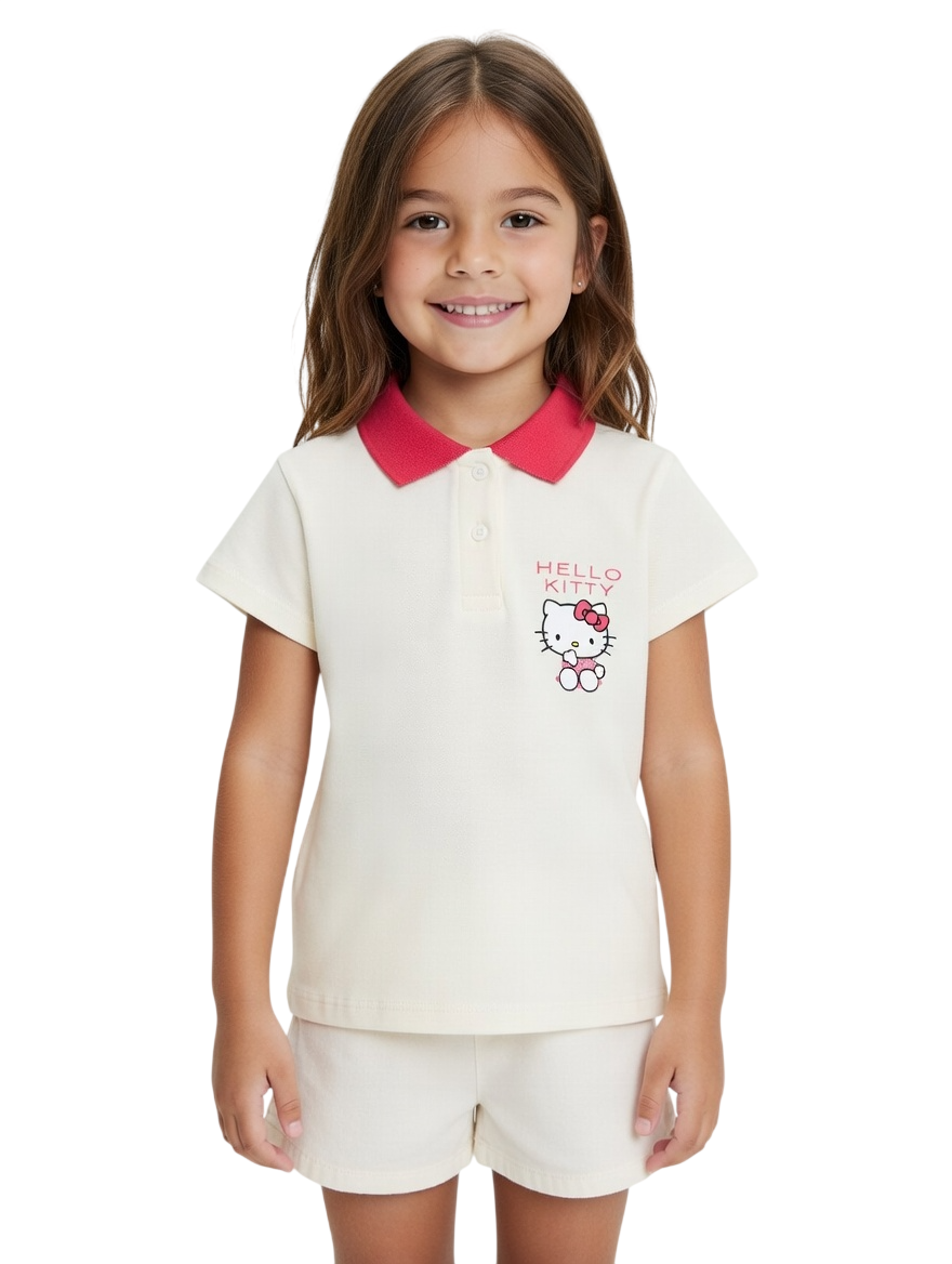 Hello Kitty Girl's Polo T-Shirt - Cream