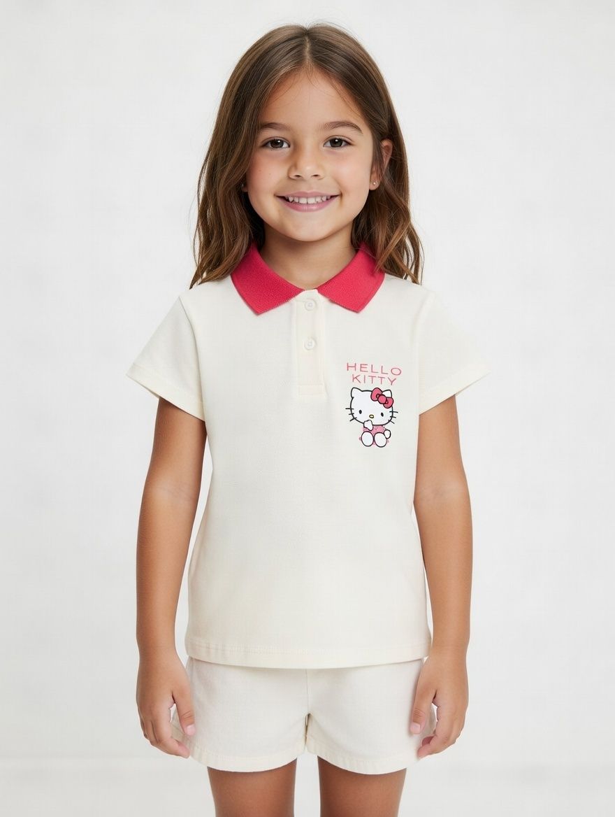 Hello Kitty Girl's Polo T-Shirt - Cream