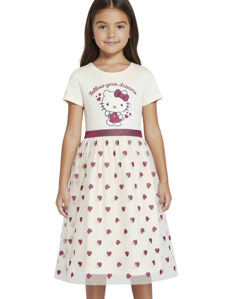 Hello Kitty Printed Tulle Dress - Cream