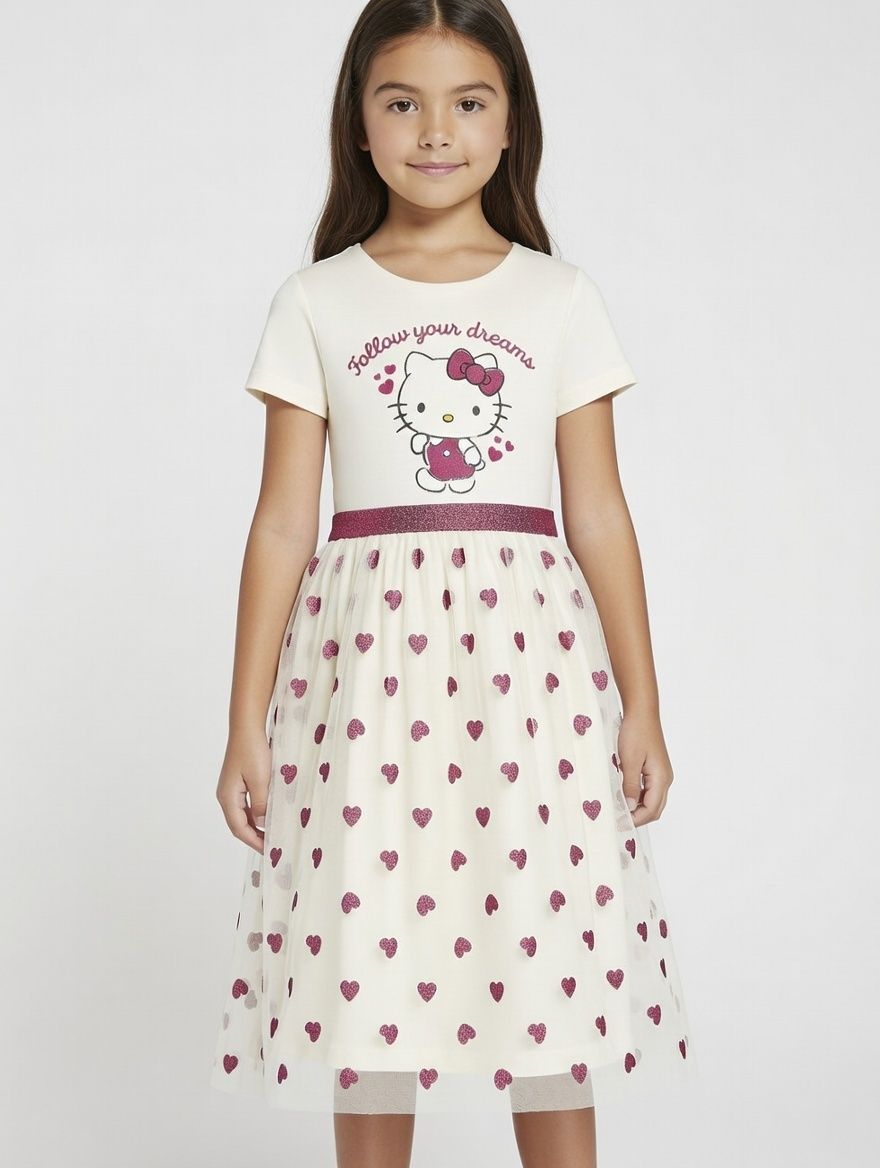 Hello Kitty Printed Tulle Dress - Cream