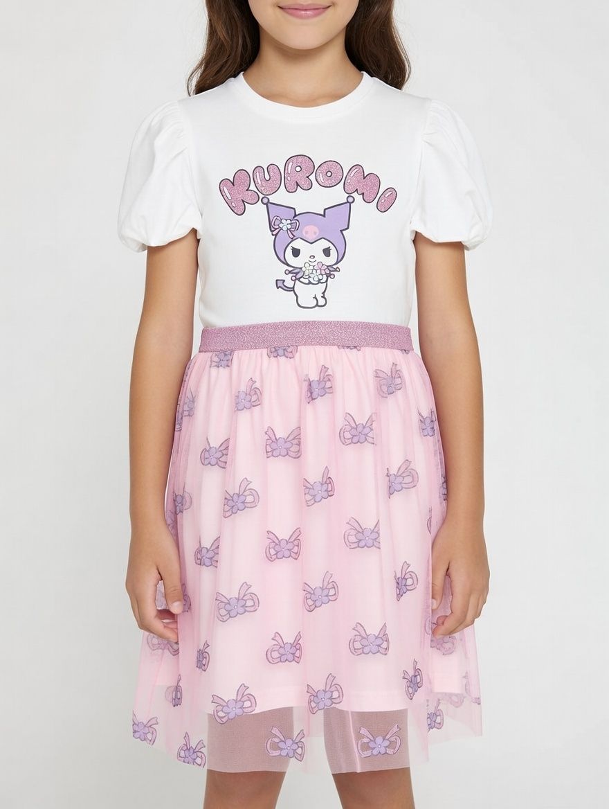 Kuromi Printed Tulle Dress - White