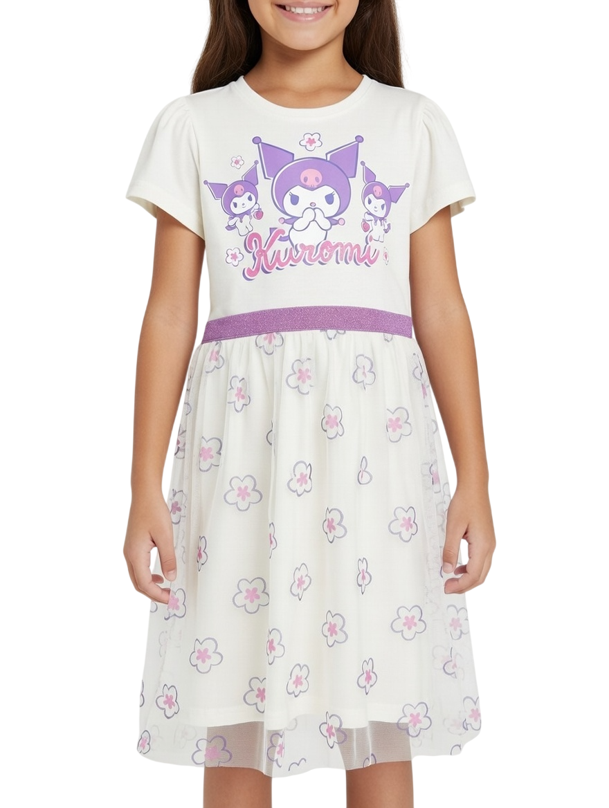Kuromi Printed Tulle Dress - White/Pink
