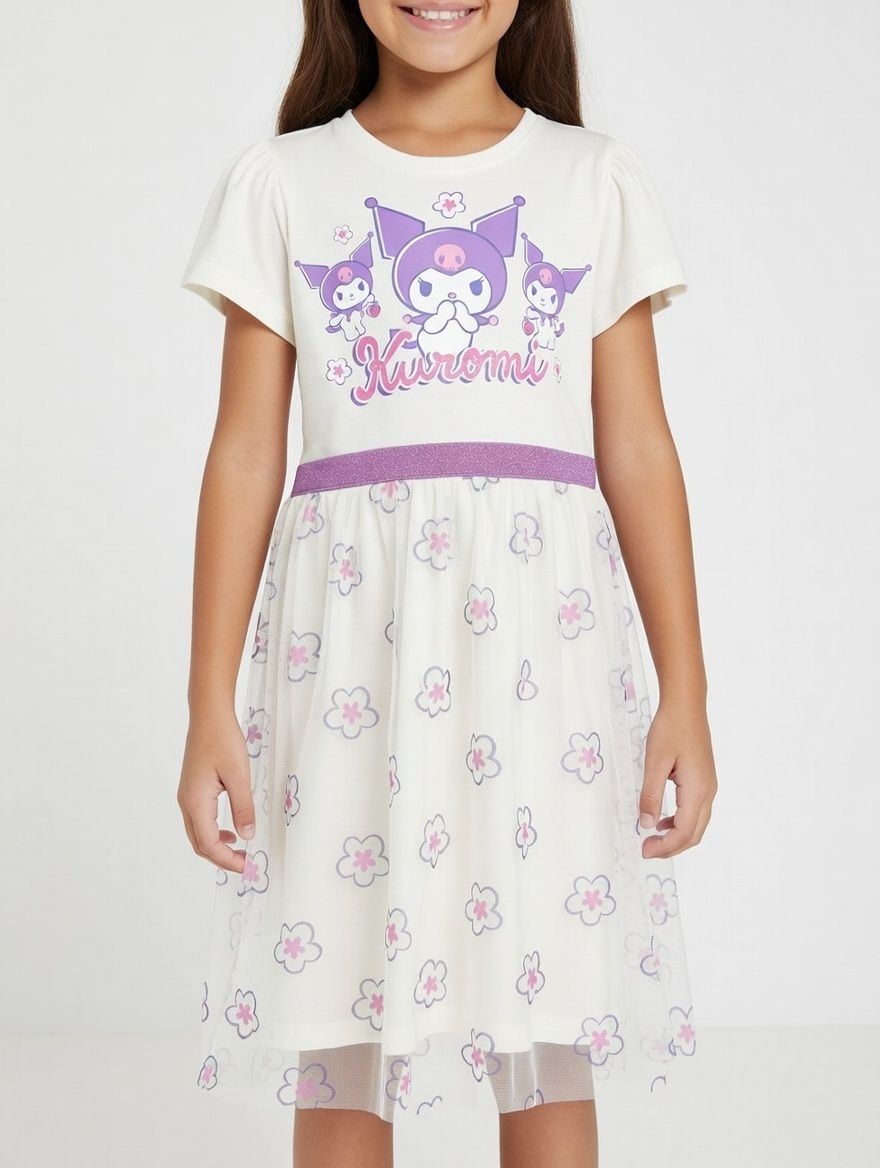 Kuromi Printed Tulle Dress - White/Pink