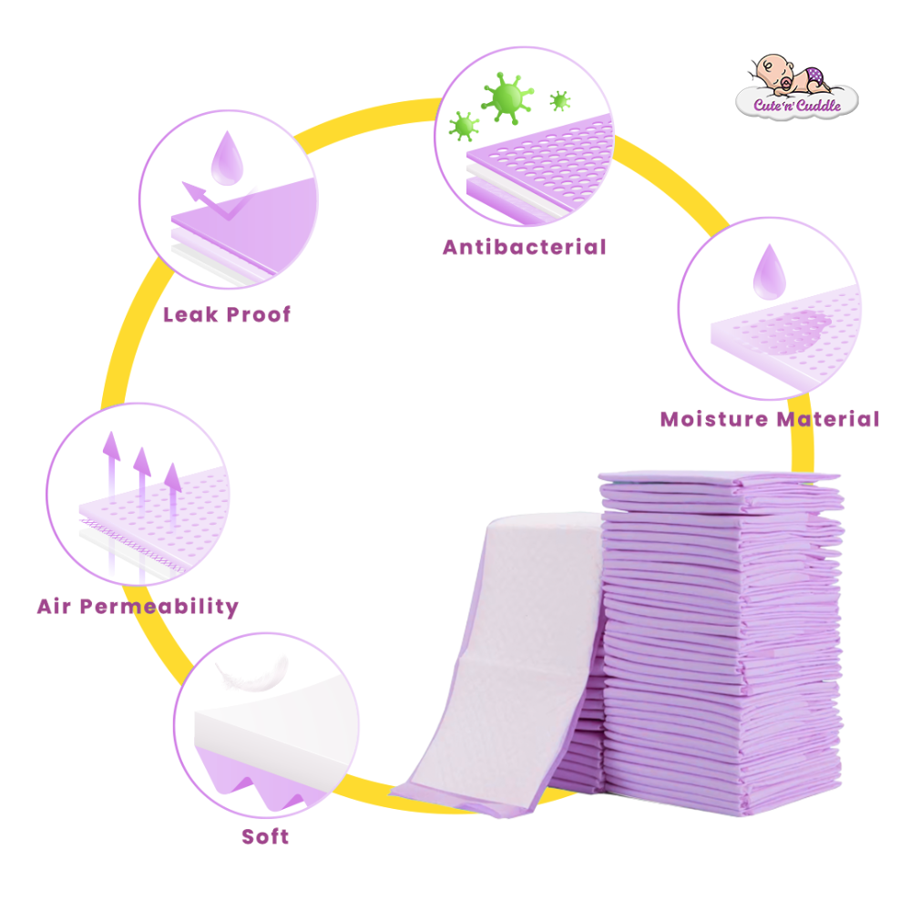 Cute 'n' Cuddle - Disposable Changing Mats - Lavender - 90 Pcs - 60 x 45cm